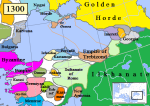 Empire of Trebizond (brown) and surrounding states in 1300